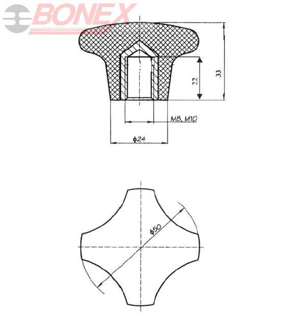 Pokrętło krzyżowe Ø 50