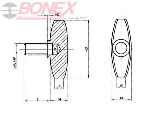 Pokrętło motylkowe PM 40-14-34