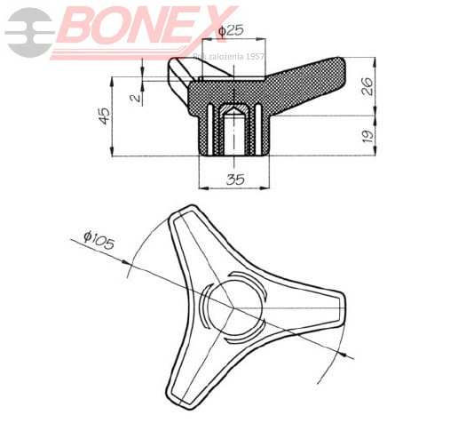 Pokrętło trójramienne Ø 105 - BONEX