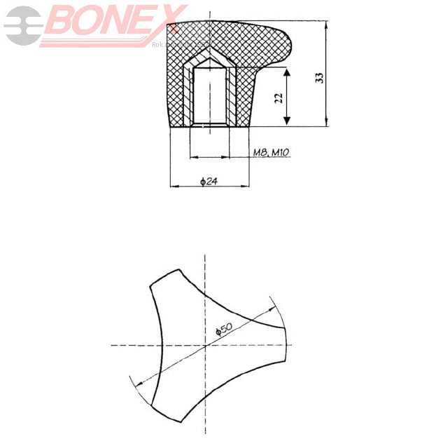 Pokrętło trójramienne Ø 50 - BONEX